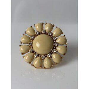 Kate Spade Glossy Garden Gold-Tone Floral Statement Ring With Cream Enamel & Rhi